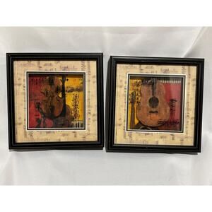 2 Shadow Boxes Music Notes Horn & Guitar- Wall Art - Framed - 8x8” Teacher